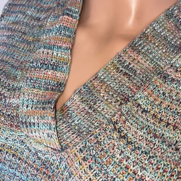 J. Jill Sweater Knit Pullovers Green & Rainbow Marled V-neck Pullover Sweater - Picture 5 of 10